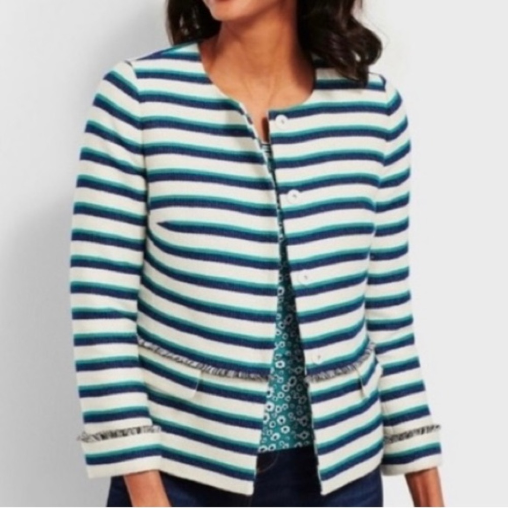 Talbots Stripe Tweed Fringe Jacket Career
Blazer Nautical Dressy Size 10
